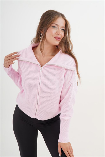 Bayan Pembe Fermuarlı Hırka