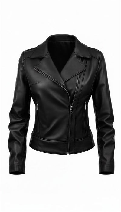 Tabakhanem Kadın Siyah Hakiki Deri Ceket - Asimetrik Fermuarlı Biker Model