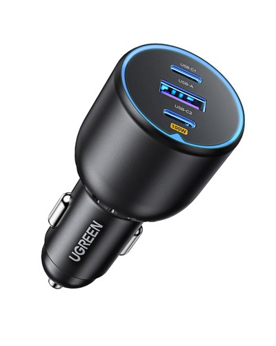 UGREEN 130W QC PD Hızlı Araç İçi Şarj Cihazı Çakmaklık Adaptörü 2xUSB-C, 1xUSB-A, Siyah, 90413