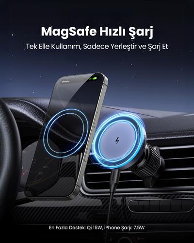 UGREEN 15W Magsafe Kablosuz Araç İçi Manyetik Hızlı Şarj Cihazı, 35029