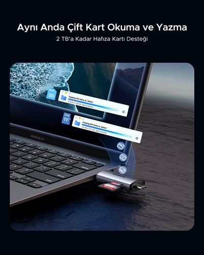 UGREEN 2-in-1 USB-C, USB-A SD, TF OTG Kart Okuyucu Adaptör, 50706