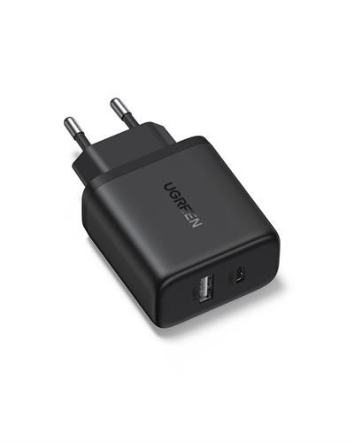 UGREEN 20W 2 Portlu Hızlı Şarj Cihazı, 1xUSB-A, 1xUSB-C, Siyah, 45302