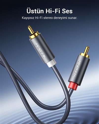 UGREEN 2RCA to 2RCA Ses Kablosu, 2 Metre, Antrasit, 10518