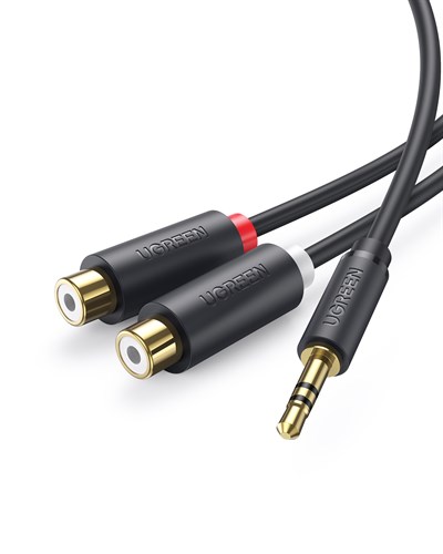 UGREEN 3.5mm Erkek - 2 RCA Dişi Jaklı Stereo Ses Kablosu Y Adaptörü Altın Kaplama Kulaklık Kablosu, 25cm, 10547