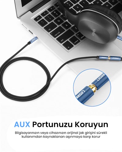 UGREEN 3.5 mm Jack Ses Aux Örgülü Uzatma Kablosu 1 Metre, 40673