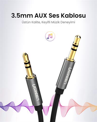 UGREEN 3.5mm Aux Ses Kablosu, 50cm, Siyah, 10732