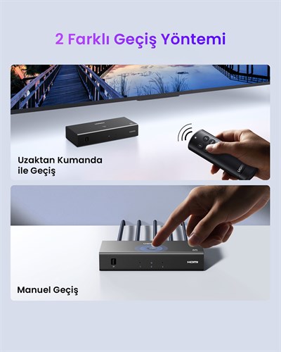 UGREEN 3-in-1 4K@60Hz HDMI Uzaktan Kumandalı Switch, 55857
