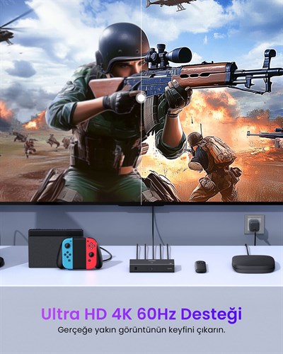 UGREEN 3-in-1 4K@60Hz HDMI Uzaktan Kumandalı Switch, 55857