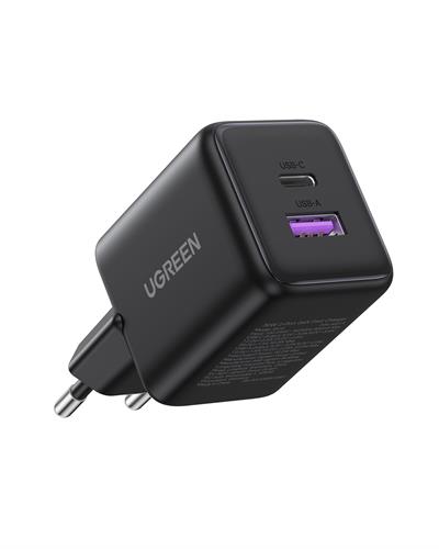 UGREEN 30W GaN Hızlı Şarj Cihazı 2 Portlu, 1xUSB-A, 1xUSB-C, Siyah, 65014