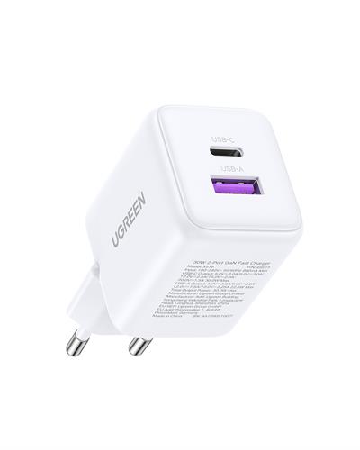 UGREEN 30W GaN Hızlı Şarj Cihazı 2 Portlu, 1xUSB-A, 1xUSB-C, Siyah, 65015