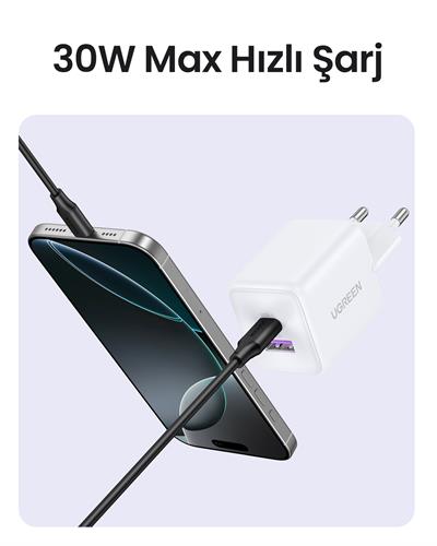 UGREEN 30W GaN Hızlı Şarj Cihazı 2 Portlu, 1xUSB-A, 1xUSB-C, Siyah, 65015
