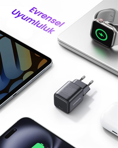 UGREEN 30W GaN USB-C Tek Portlu Hızlı Şarj Cihazı, Beyaz, 65009
