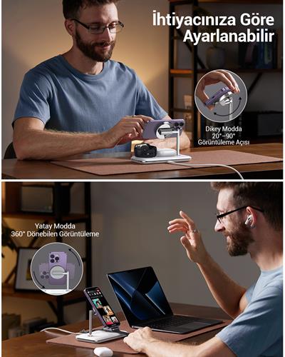 UGREEN 3ü 1 Arada MagSafe 25W Kablosuz Şarj Standı, 90326