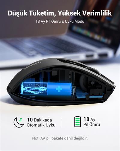 UGREEN 4.000 DPI Ergonomik Sessiz Kablosuz Optik Mouse, 90545