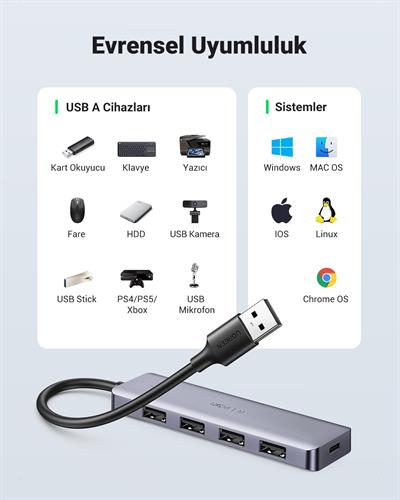 UGREEN 4 Portlu USB 3.0 Hub USB Çoklayıcı Adaptör, 50985