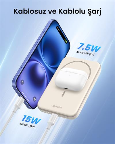 UGREEN 5.000 mAh MagSafe 15W Wireless Powerbank Bej, 25207