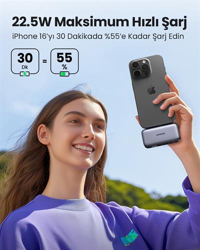 UGREEN 5.000 mAh 20W Taşınabilir Standlı Powerbank Siyah, 35338