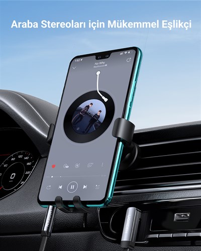 UGREEN 90 derece Dik Açılı 3.5mm Flat Aux Ses Kablosu 1 Metre, 10597