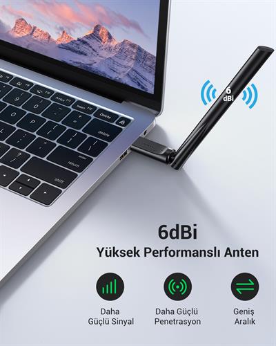 UGREEN AC650 5GHz / 2.4GHz Dual Band USB 2.0 Wi-Fi Adaptör, 90339