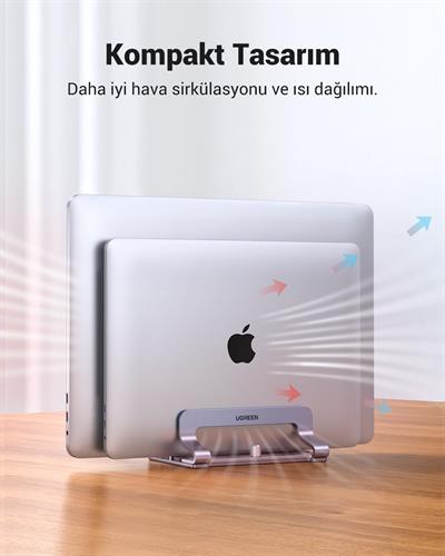 UGREEN Alüminyum Çift Yuvalı Notebook Macbook Dikey Masaüstü Standı, 60643