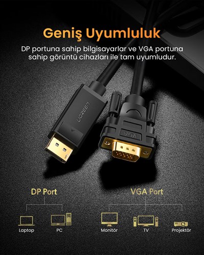 UGREEN Displayport to VGA Görüntü Aktarma Kablosu 1.5 Metre, 10247
