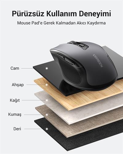 UGREEN Dual Mode 2.4GHz Kablosuz ve Bluetooth 4000DPI Sessiz Optik Mouse, 90855
