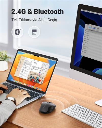 UGREEN Dual Mode 2.4GHz Kablosuz ve Bluetooth 4000DPI Sessiz Optik Mouse, 90855