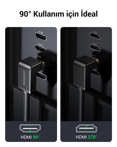 UGREEN HDMI 4K Cable Male to Male 90 Degree Black 2m, 10173