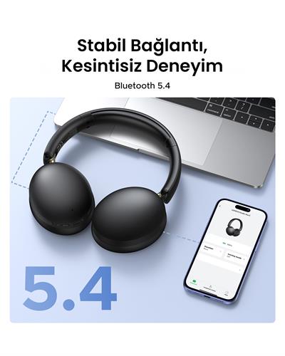 UGREEN HiTune Max2 Yapay Zeka Destekli Gürültü Engelleyici Kablosuz Kulak Üstü Kulaklık, 80 Saat Çalma Süresi, Siyah, 45018