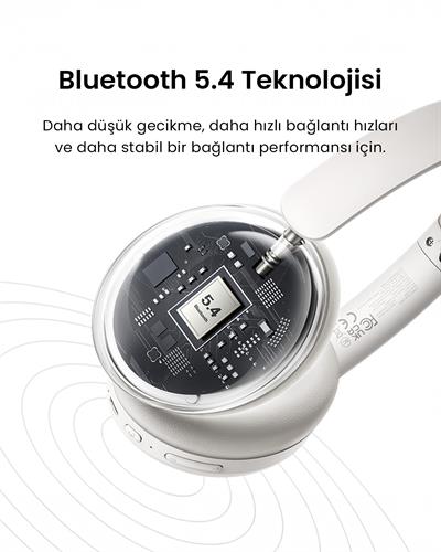 UGREEN HiTune Max2 Yapay Zeka Destekli Gürültü Engelleyici Kablosuz Kulak Üstü Kulaklık, 80 Saat Çalma Süresi, Beyaz, 45017