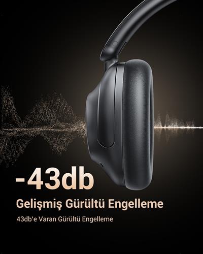 UGREEN HiTune Max5 Hibrit Aktif Gürültü Engelleyici Kablosuz Kulak Üstü Kulaklık, ANC Kapalı 90 Saat, ANC Açık 55 Saat, Siyah, 25255