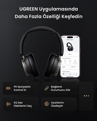 UGREEN HiTune Max6 Studio Pro Hibrit Aktif Gürültü Engelleyici Kablosuz Kulak Üstü Kulaklık, 100 Saat Çalma Süresi, Siyah, 55687