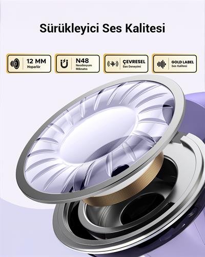 UGREEN HiTune S3 True Clip Kablosuz Kulak İçi Kulaklık, 30 Saat Çalma Süresi, AI Gürültü Engelleme, Lila, 55430