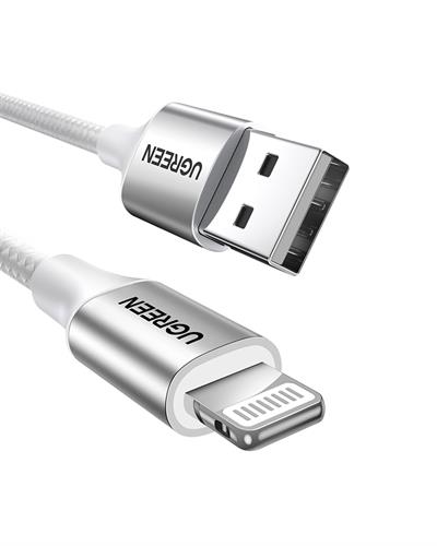 UGREEN Lightning to USB-A Örgülü MFi Sertifikalı İphone Hızlı Şarj Kablosu, 1.5 Metre, Gümüş, 60162