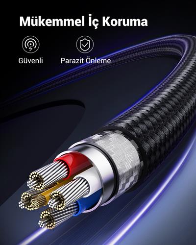 UGREEN Lightning to USB-A Örgülü MFi Sertifikalı İphone Hızlı Şarj Kablosu, 1 Metre, Siyah, 60156