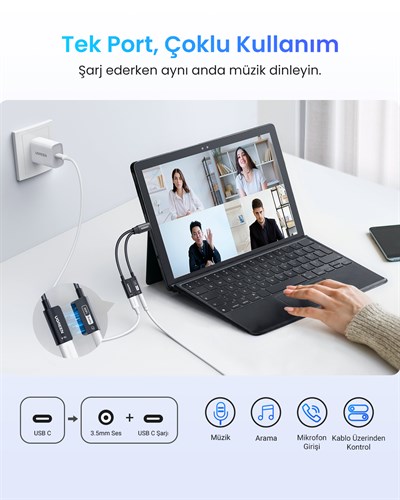 UGREEN Mangetic USB-C to Aux 3.5mm Hi-Res Audio DAC Chip Audio Adaptör, 25837