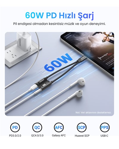 UGREEN Mangetic USB-C to Aux 3.5mm Hi-Res Audio DAC Chip Audio Adaptör, 25837