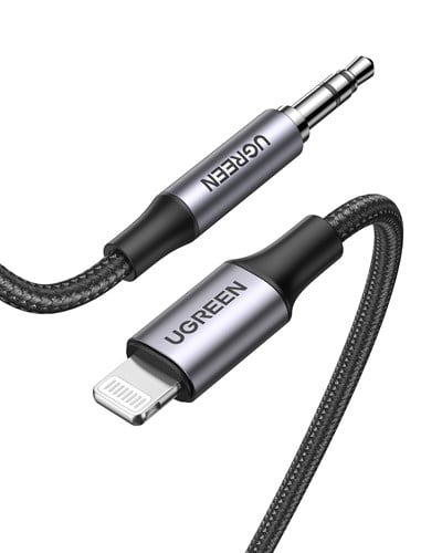 UGREEN Mfi Sertifikalı Lightning to 3.5mm Örgülü Ses Kablosu, 1 Metre, Siyah, 70509