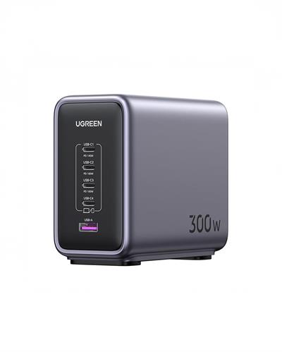 UGREEN Nexode 300W GaN 5 Portlu Hızlı Şarj Cihazı İstasyonu, 4xUSB-C, 1xUSB-A, 2M 240W Kablolu, Gri, 90903B