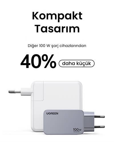 UGREEN Nexode Pro 100W GaN Hızlı Şarj Cihazı Type-C QC PD 2xUSB-C, 1xUSB-A, 1.5M 100W Kablo Dahil, Uzay Grisi, 25874