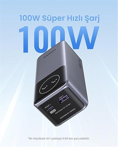 UGREEN Nexode Pro 12.000 mAh 100W Hızlı Şarj Powerbank, 1xUSB-C, 1xUSB-A, 35526B
