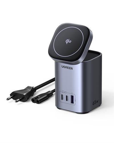 UGREEN Nexode Qi2 65W Standlı MagSafe Wireless Masaüstü Şarj Cihazı, 2xUSB-C, 1xUSB-A, 55321