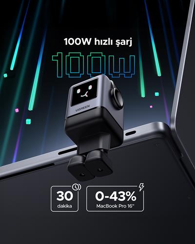 UGREEN Nexode Uno 100W Robot GaN Hızlı Şarj Cihazı 3xUSB-C, 1xUSB-A, Gri, 45515B