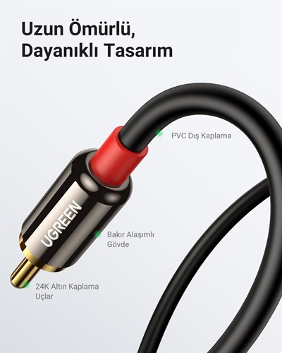 UGREEN RCA 3.5mm Aux Ses Kablosu, 3 Metre, 10590