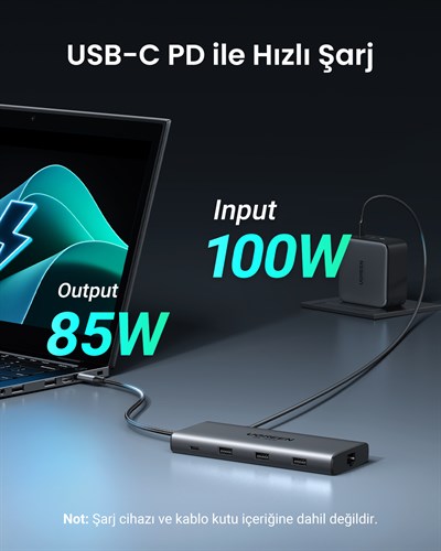 UGREEN Revedok Pro 210 10-in-1 Type-C Giriş 2xUSB-A 2.0, 1xUSB-A 3.0, 2xUSB-C, 2xHDMI 8K/4K, SD, TF, RJ45, 15534