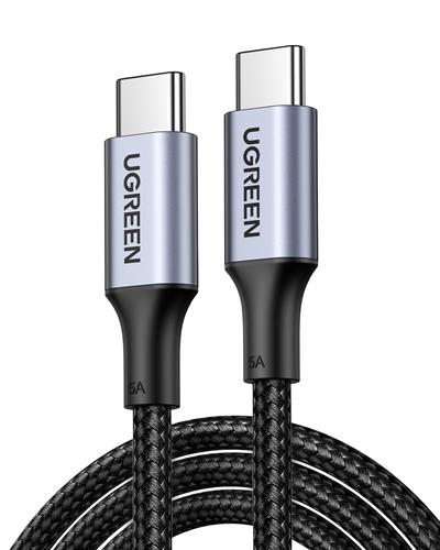 UGREEN USB-C 100W 5A QC PD Örgülü Hızlı Şarj Kablosu, 2 Metre, Siyah, 70429