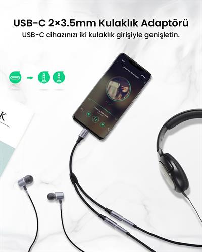 UGREEN Type-C to 2’li Aux Kulaklık Çıkış Çoklayıcı, 30732