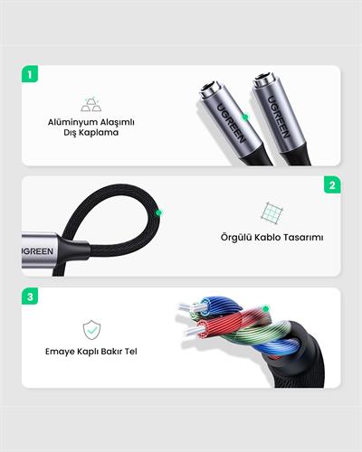 UGREEN Type-C to 2’li Aux Kulaklık Çıkış Çoklayıcı, 30732