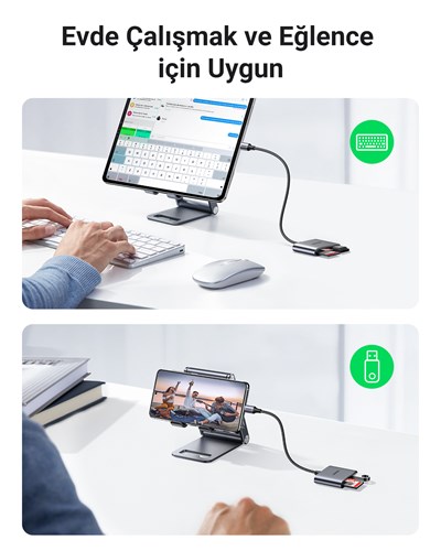 UGREEN Type-C to SD Micro SD/TF + USB 2.0 Kart Okuyucu Adaptör, 80798