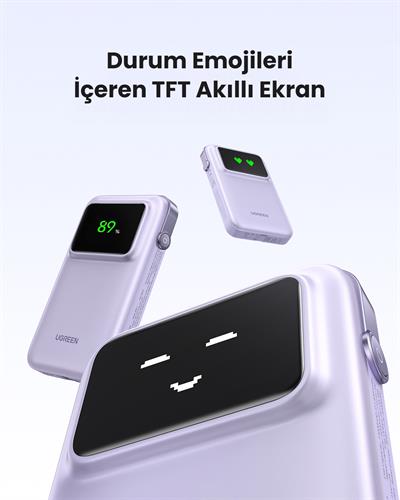 UGREEN Uno Dahili Kablolu 10.000 mAh 30W Hızlı Şarj Powerbank, Mor, 35604B